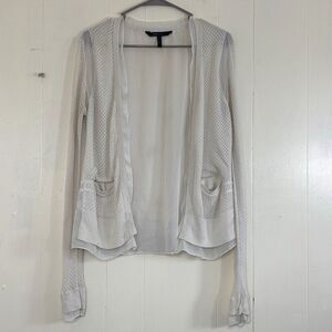 BCBGMAXAZRIA Open Cardigan Silk Size Large Long Sleeve Oatmeal Knit Cardigan.